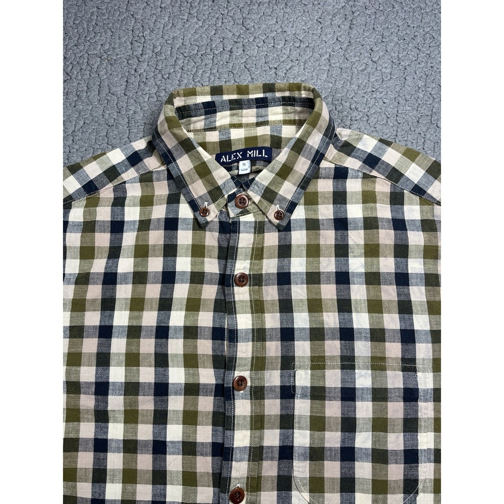 Alex Mill Men's 100% Cotton Flannel‎ Button Down Small Green Black Plaid
